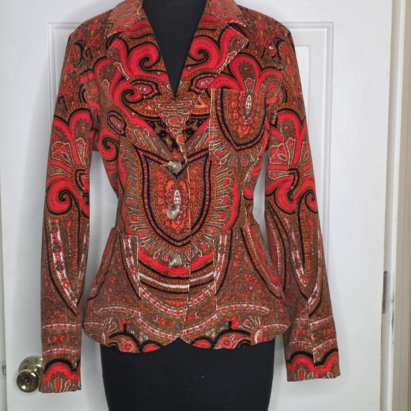 Isaac Mizrahi Jackets & Blazers - Isaac Mizrahi Red and Brown Paisley Blazer Jacket